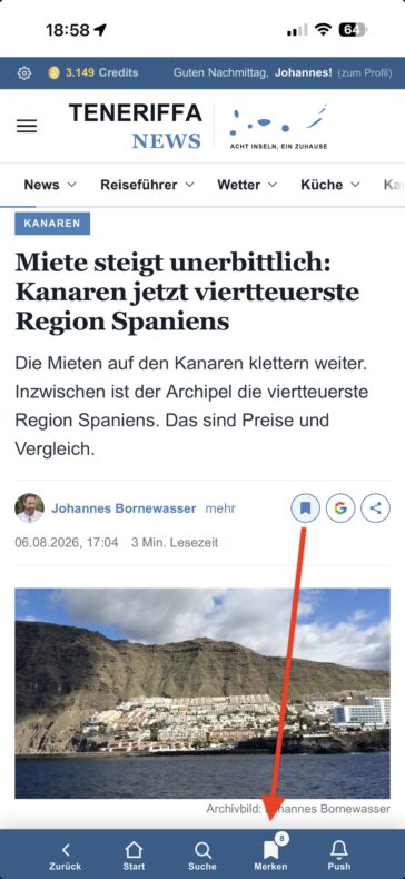 App Teneriffa News Merken-Funktion