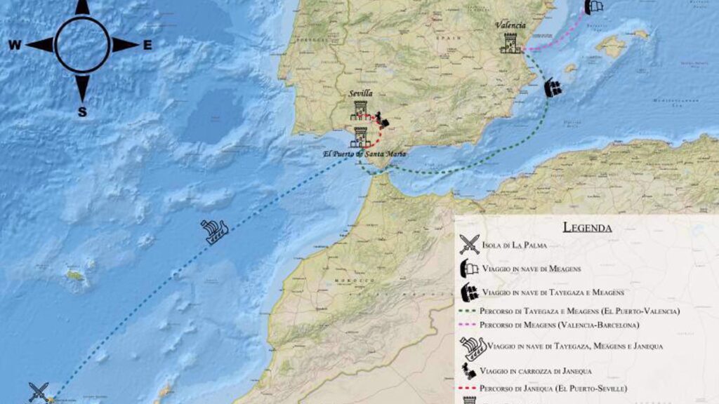 Hypothetische Nachstellung der Zwangsdeportation von drei versklavten kanarischen Ureinwohnerinnen aus La Palma: Tayegaza, Meagens und Janequa