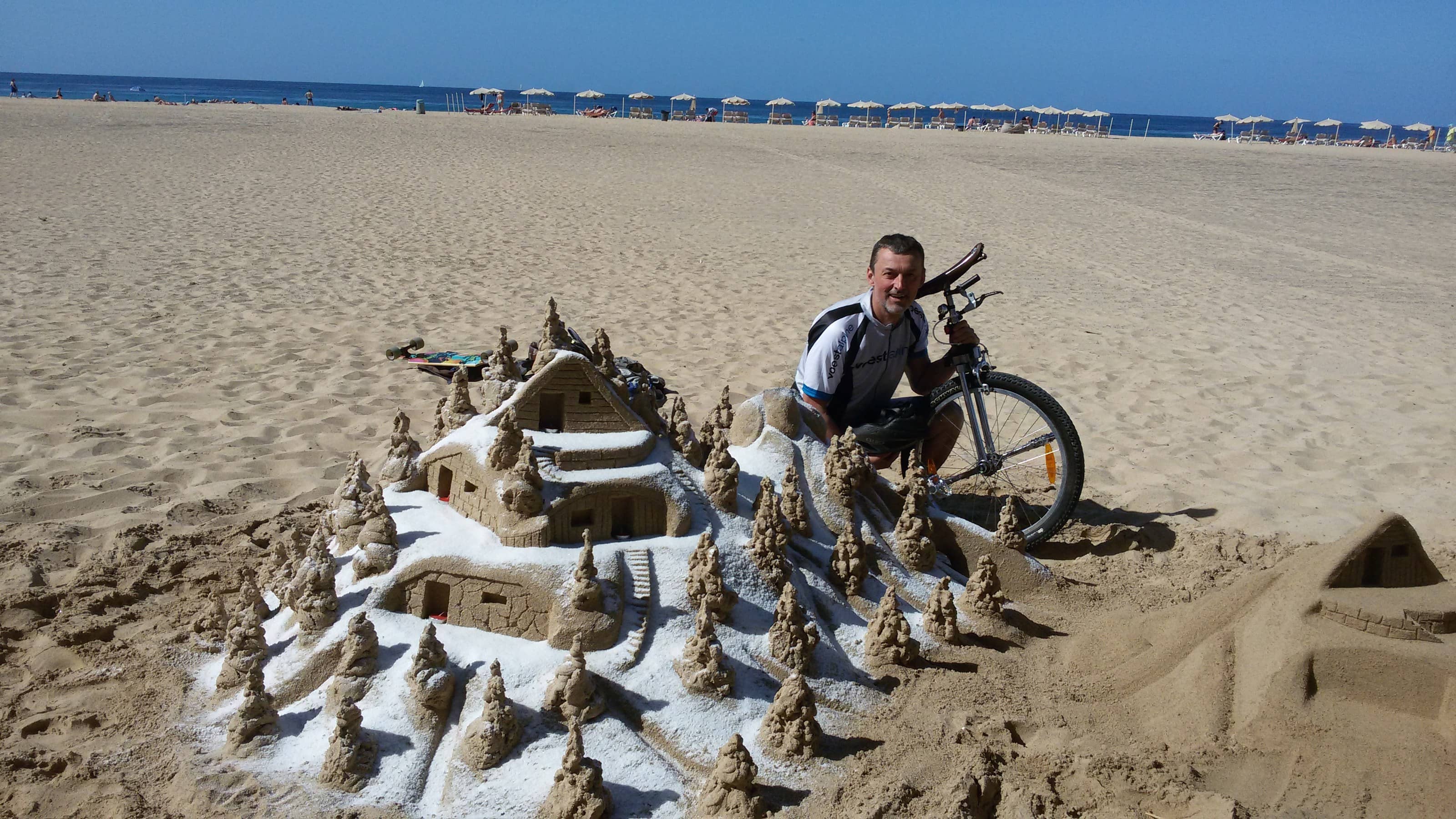 Heimo Katzbauer Kanaren Einrad Fuerteventura Sandburg Strand