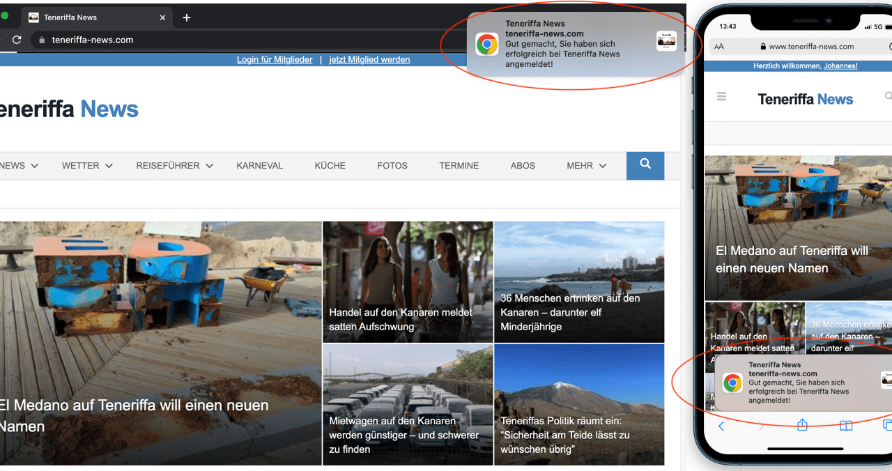 Nur ein Klick: Das sind die Teneriffa News Push-Meldungen