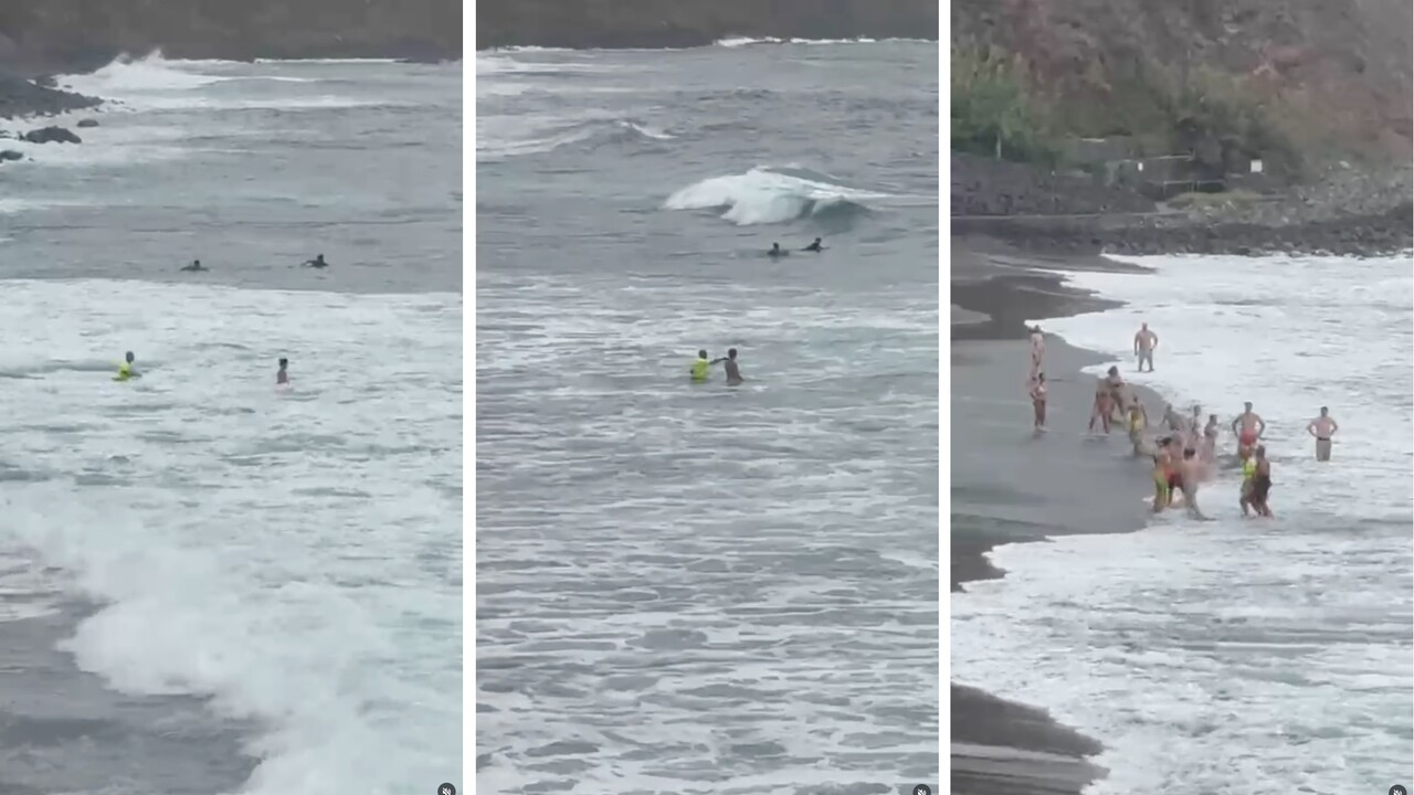 Teneriffa Rettungsschwimmer schubst Badegast